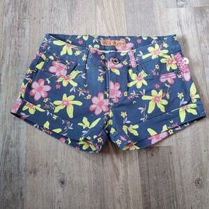 Blue rein size 5 juniors multi colored floral denim shorts